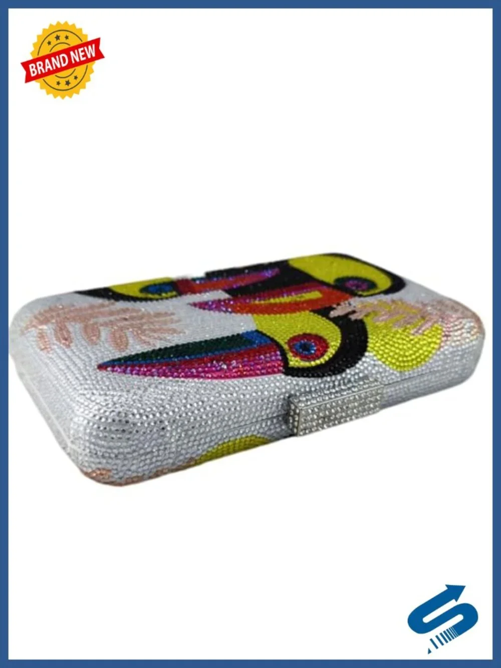 Toucan Crystal Clutch Purses Evening Minaudiere Handbag Satin Rhinestone
